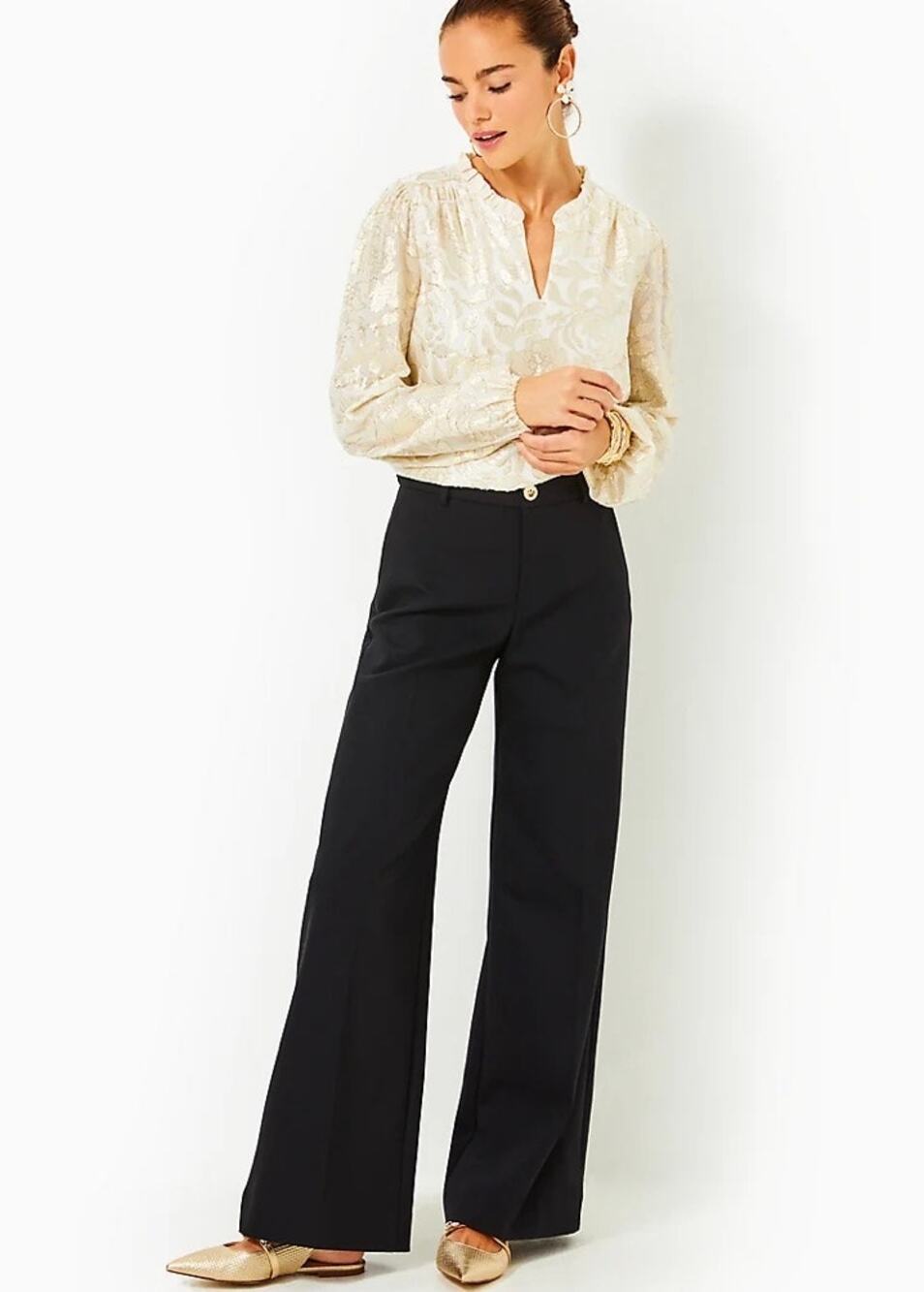 Lilly Pulitzer Colletti High Rise Wide Leg Trouser Pants Black Noir Size 16